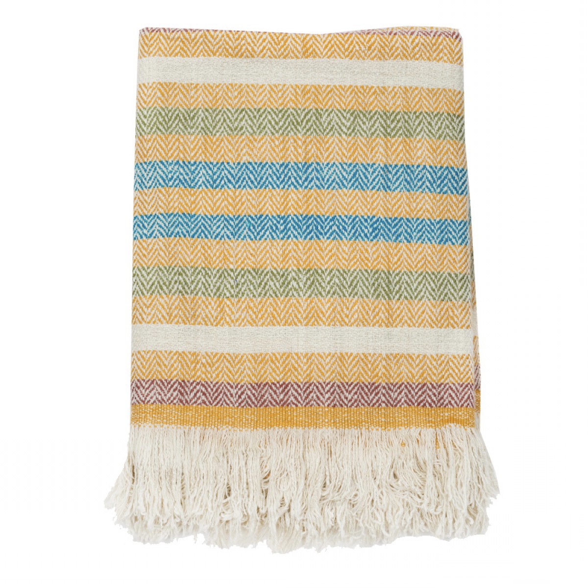 Teal & Yellow Stripes Herringbone Cashmere Blanket (Made to Order)