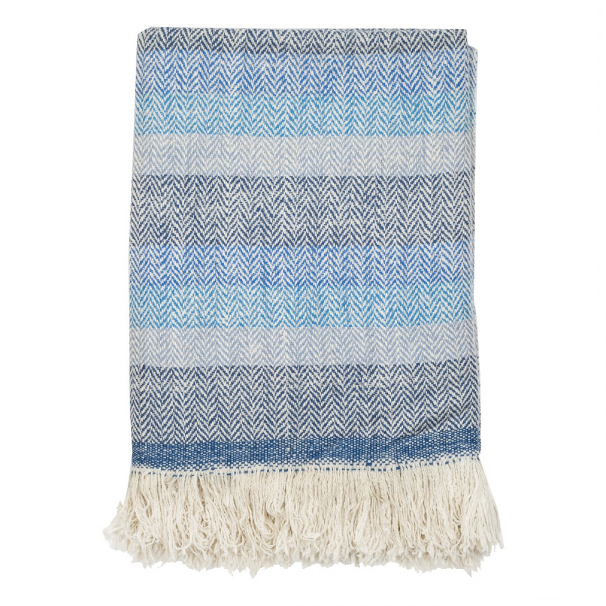 Blue and Natural Stripes Herringbone Cashmere Blanket