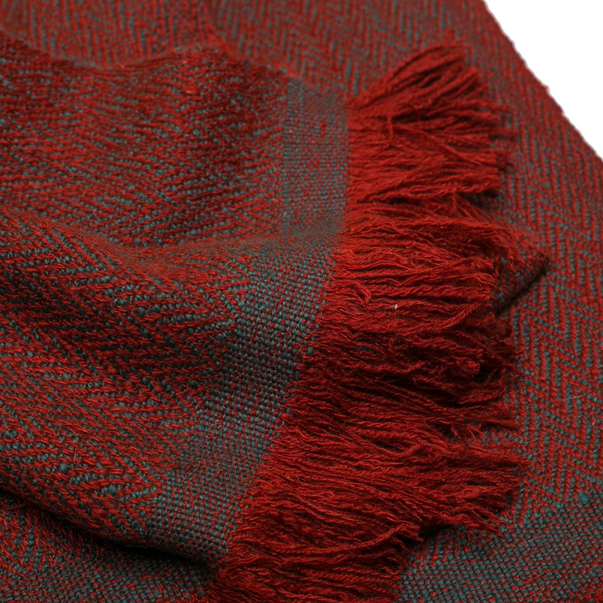 Maroon & Gray Herringbone Weave Cashmere Blanket (Made to Order)