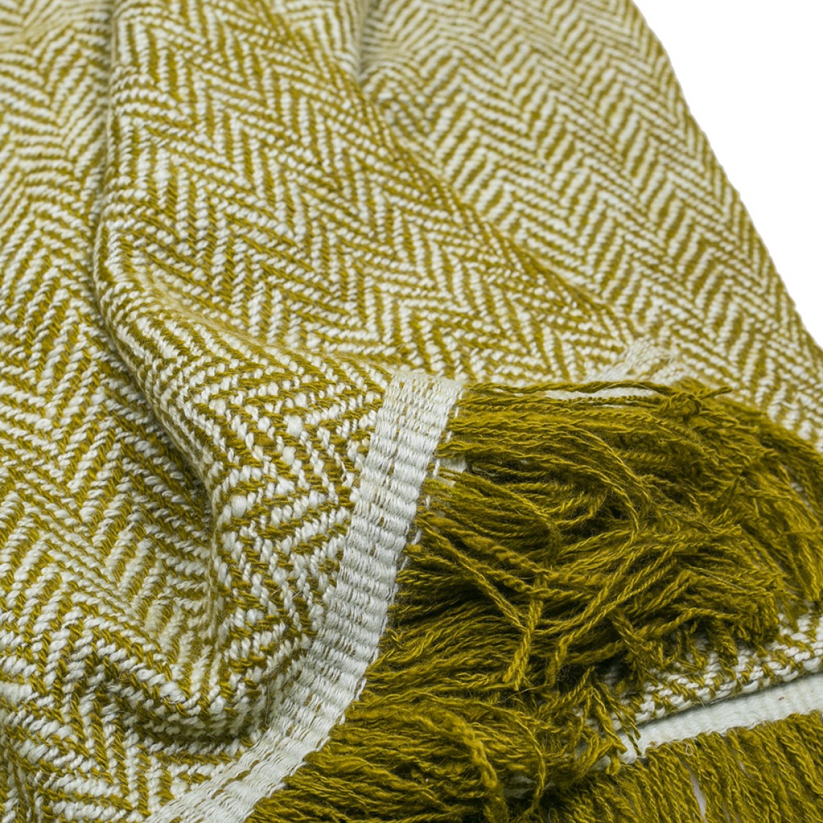 Olive Herringbone Weave Cashmere Blanket (Made to Order)