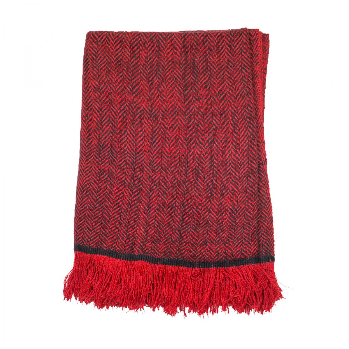 Red & Black Herringbone Cashmere Blanket (Made to Order)