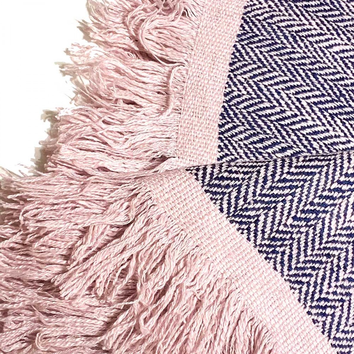 Blue & Pink Tassels Herringbone Cashmere Blanket
