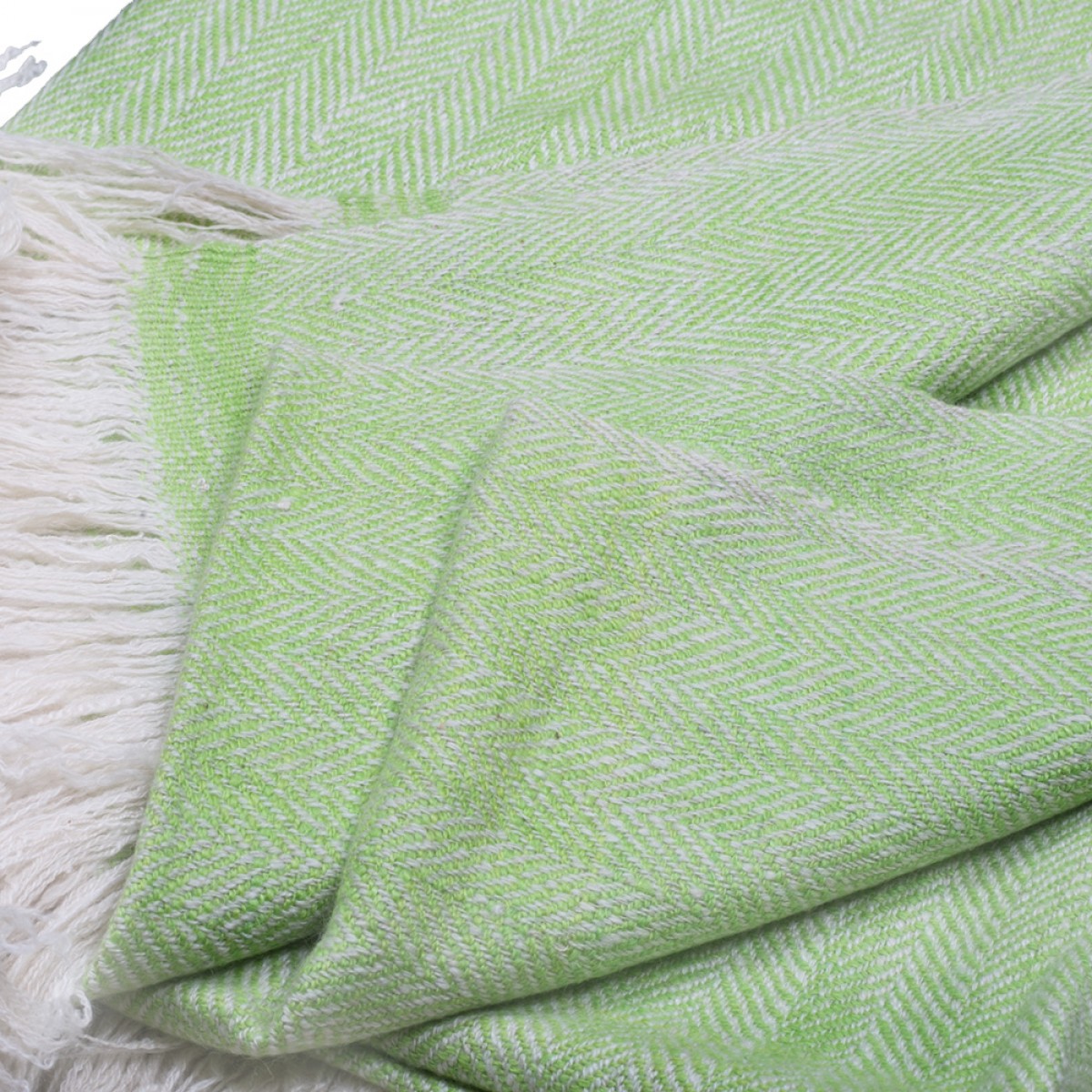 Apple Green Herringbone Weave Cashmere Blanket  (Made to Order)