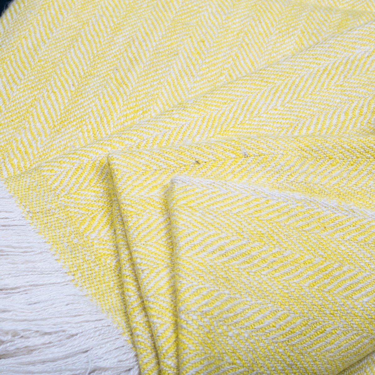 Lemon Yellow Herringbone Weave Cashmere Blanket (Made to Order)