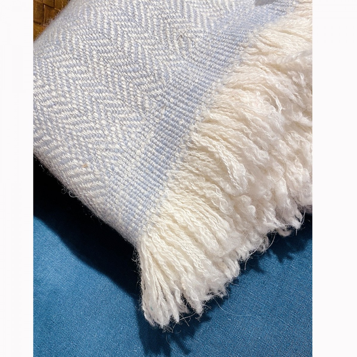 Blue Grey Herringbone Weave Baby Cashmere Blanket 