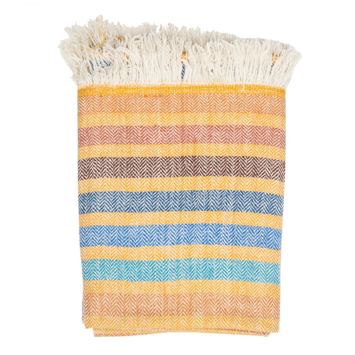 Blue and Yellow Stripes Herringbone Weave Cashmere Blanket (Made to Order)