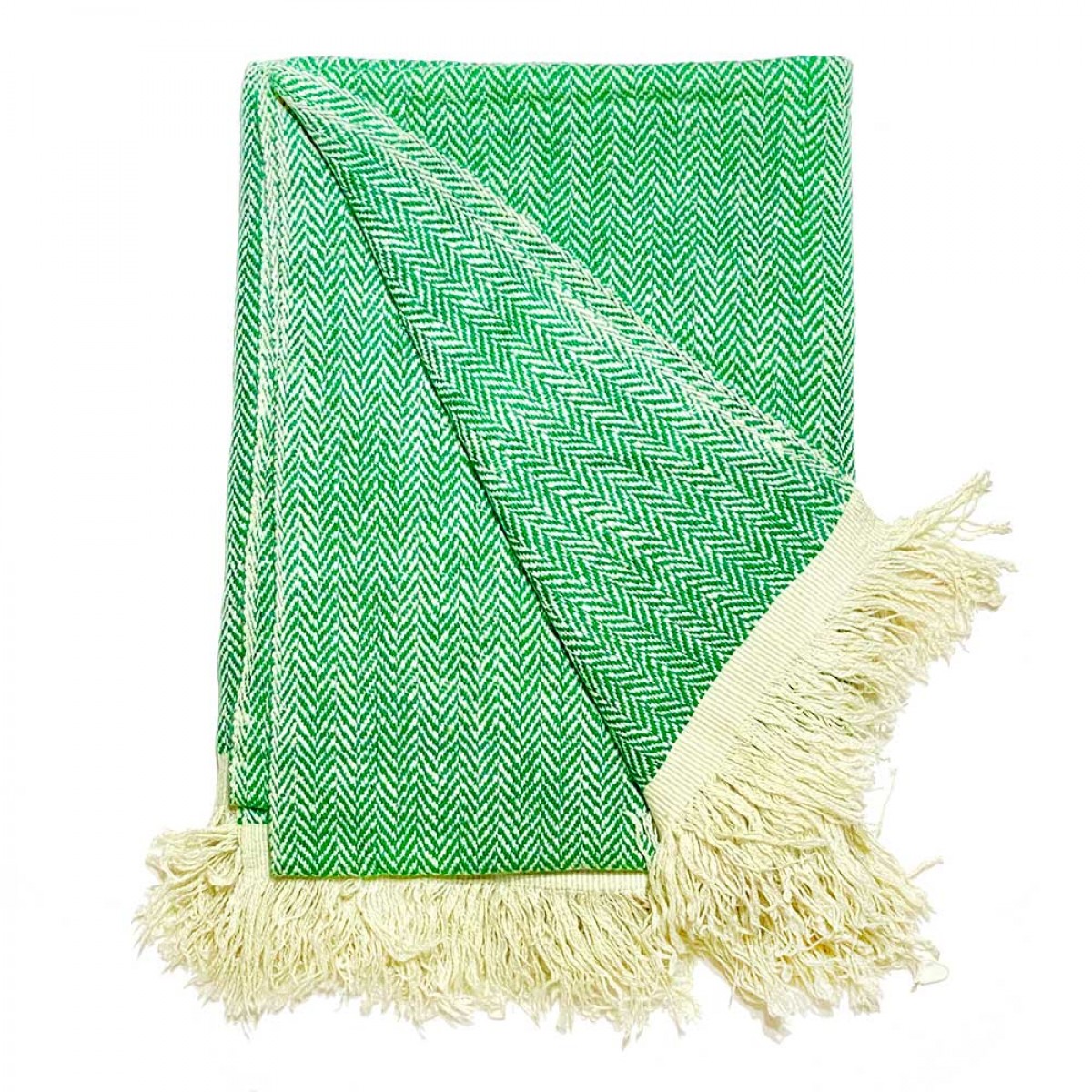 Emerald Green Herringbone Cashmere Blanket
