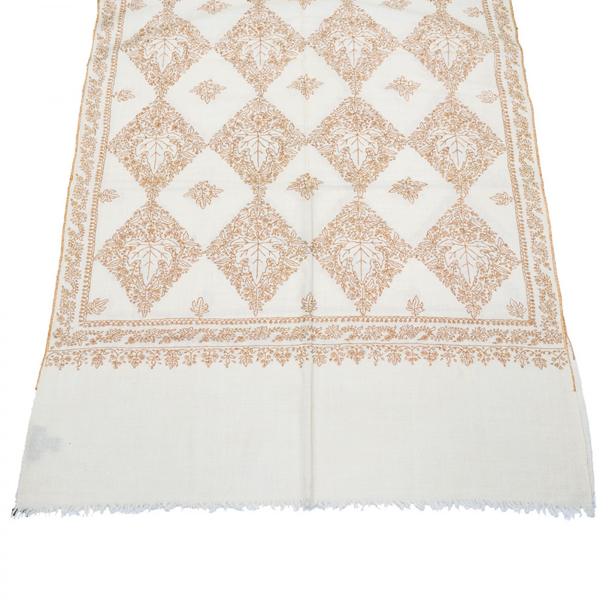 Embroidered Pashmina Stole - Chinar Leaf Natural 