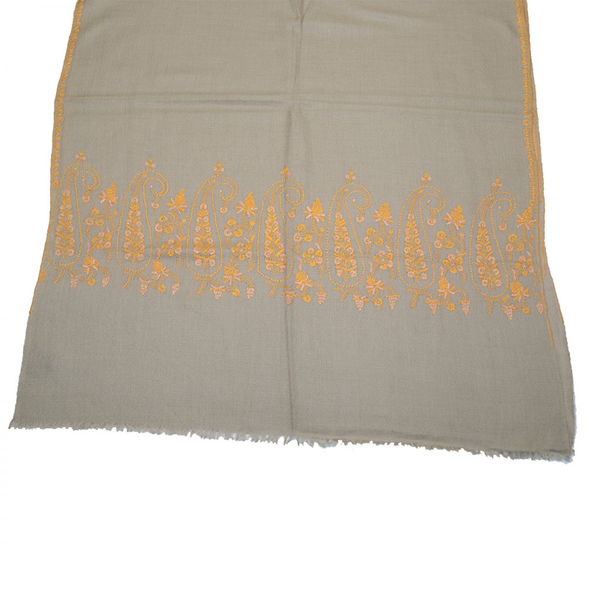 Embroidered Pashmina Stole - Natural Paisley 