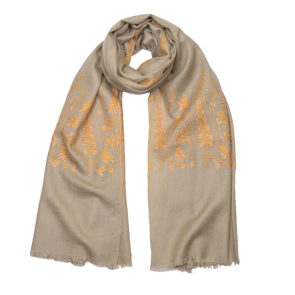 Embroidered Pashmina Stole - Natural Paisley 