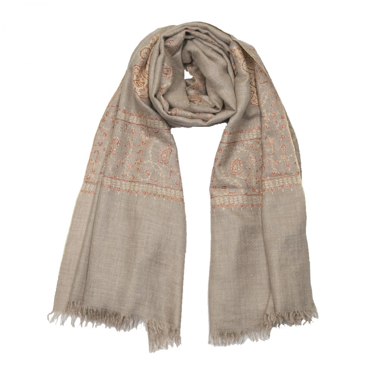 Embroidered Pashmina stole - Natural