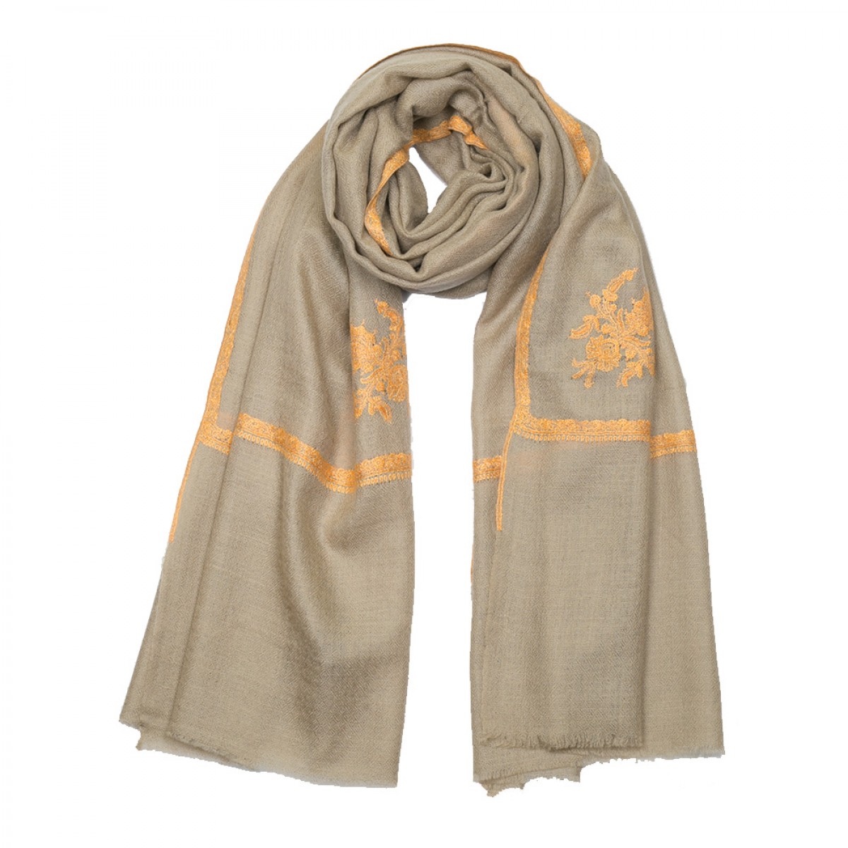 Embroidered Pashmina stole - Natural & Yellow