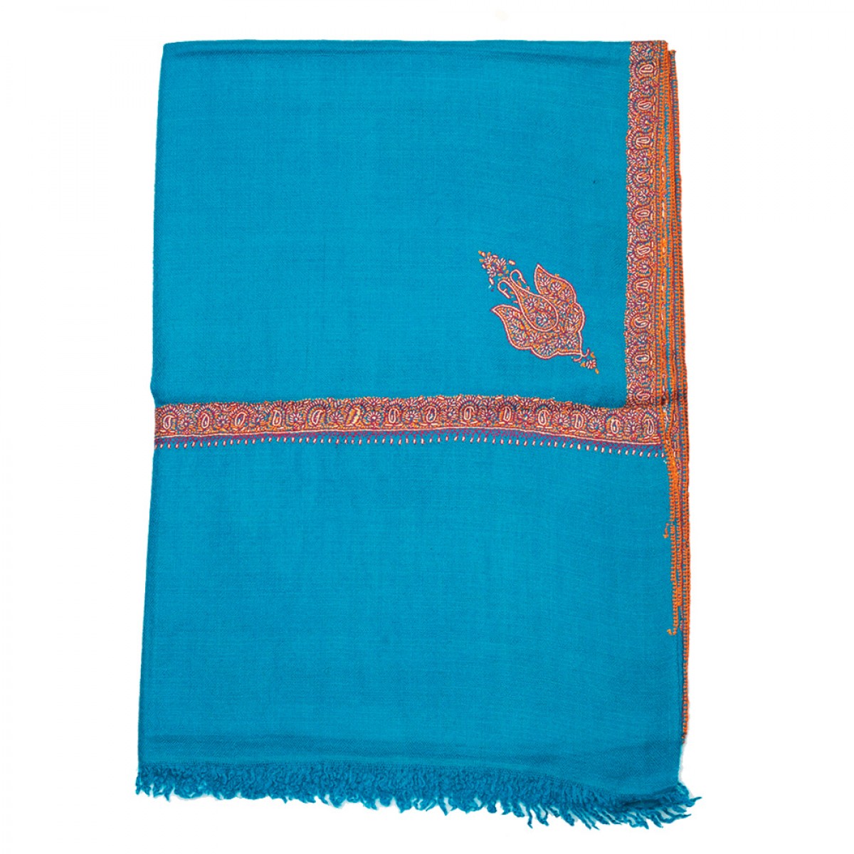 Embroidered Pashmina stole - Blue & Red