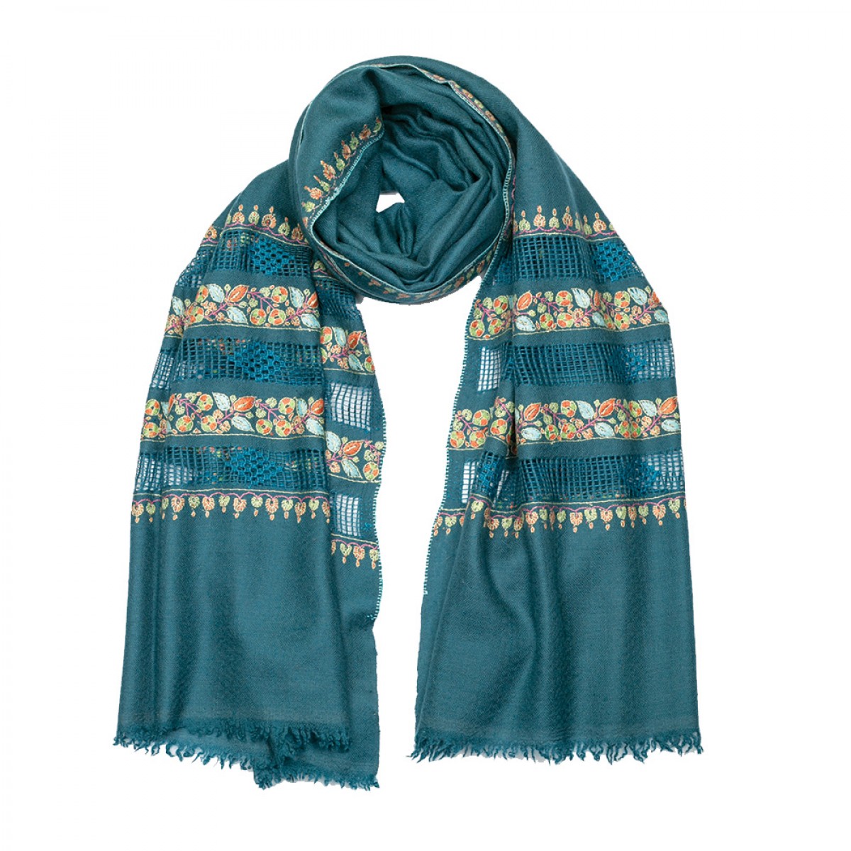 Embroidered Pashmina stole - Blue