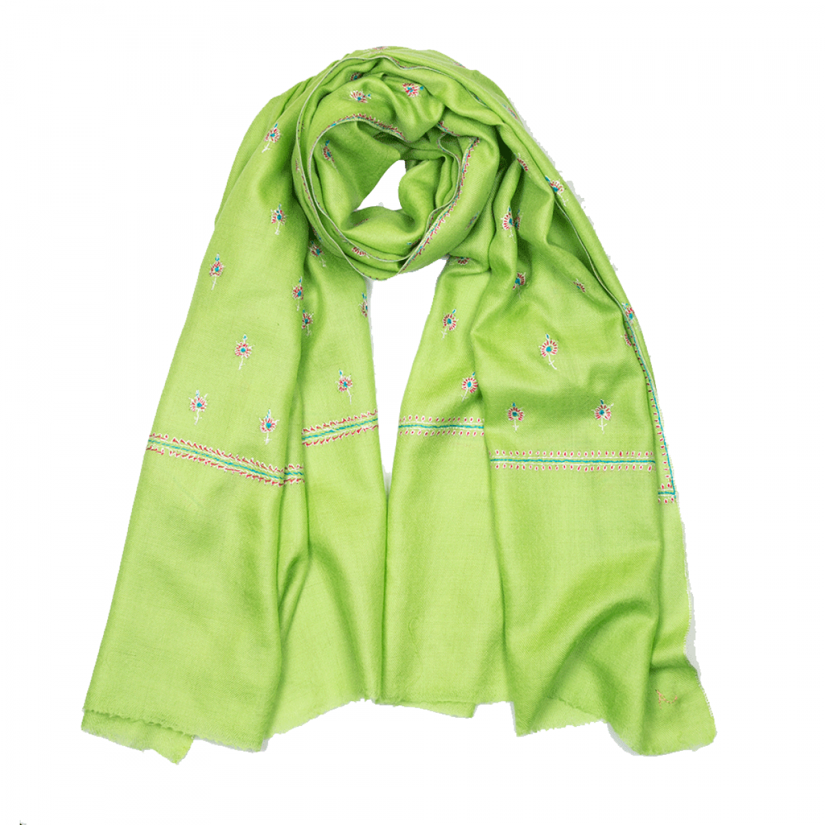 Embroidered Pashmina Stole - Neon Green & Blue