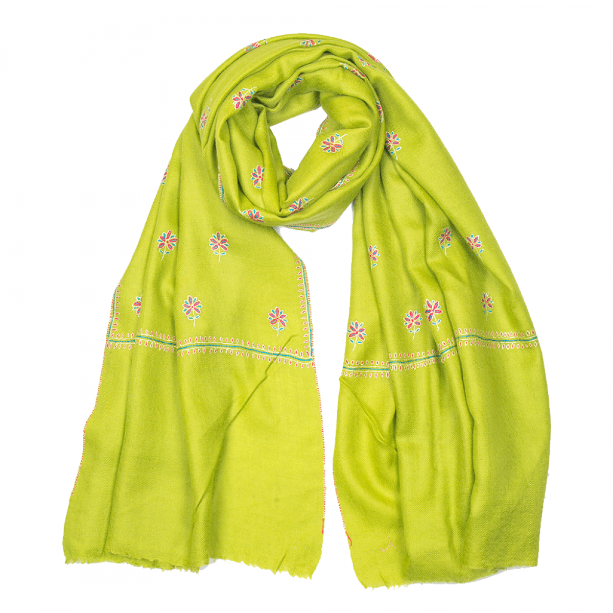 Embroidered Pashmina Stole - Lime Blue