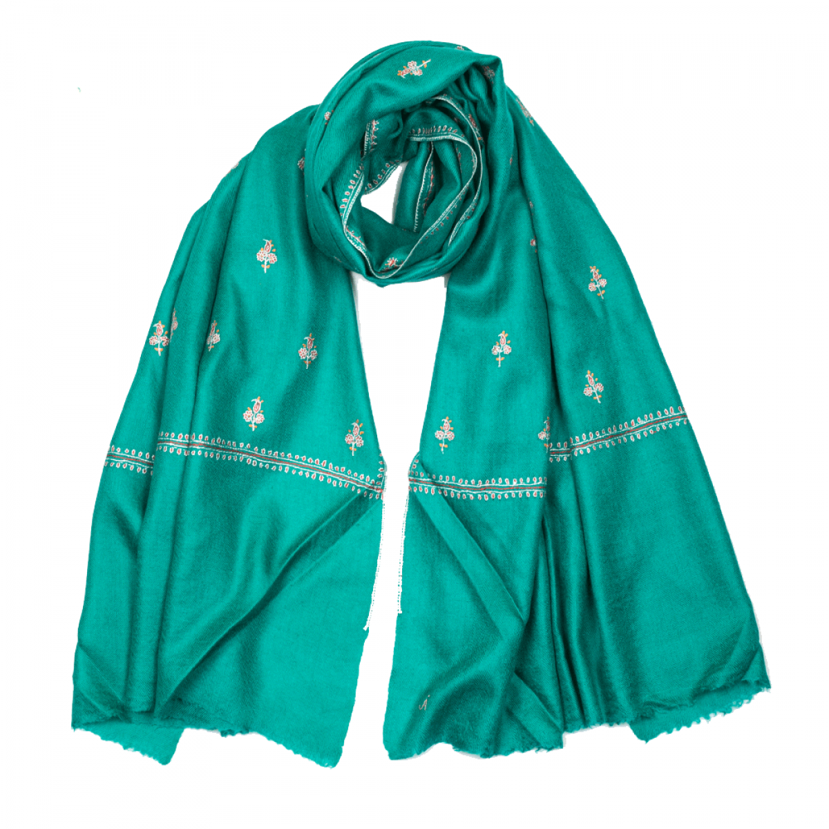Embroidered Pashmina Stole - Teal Red