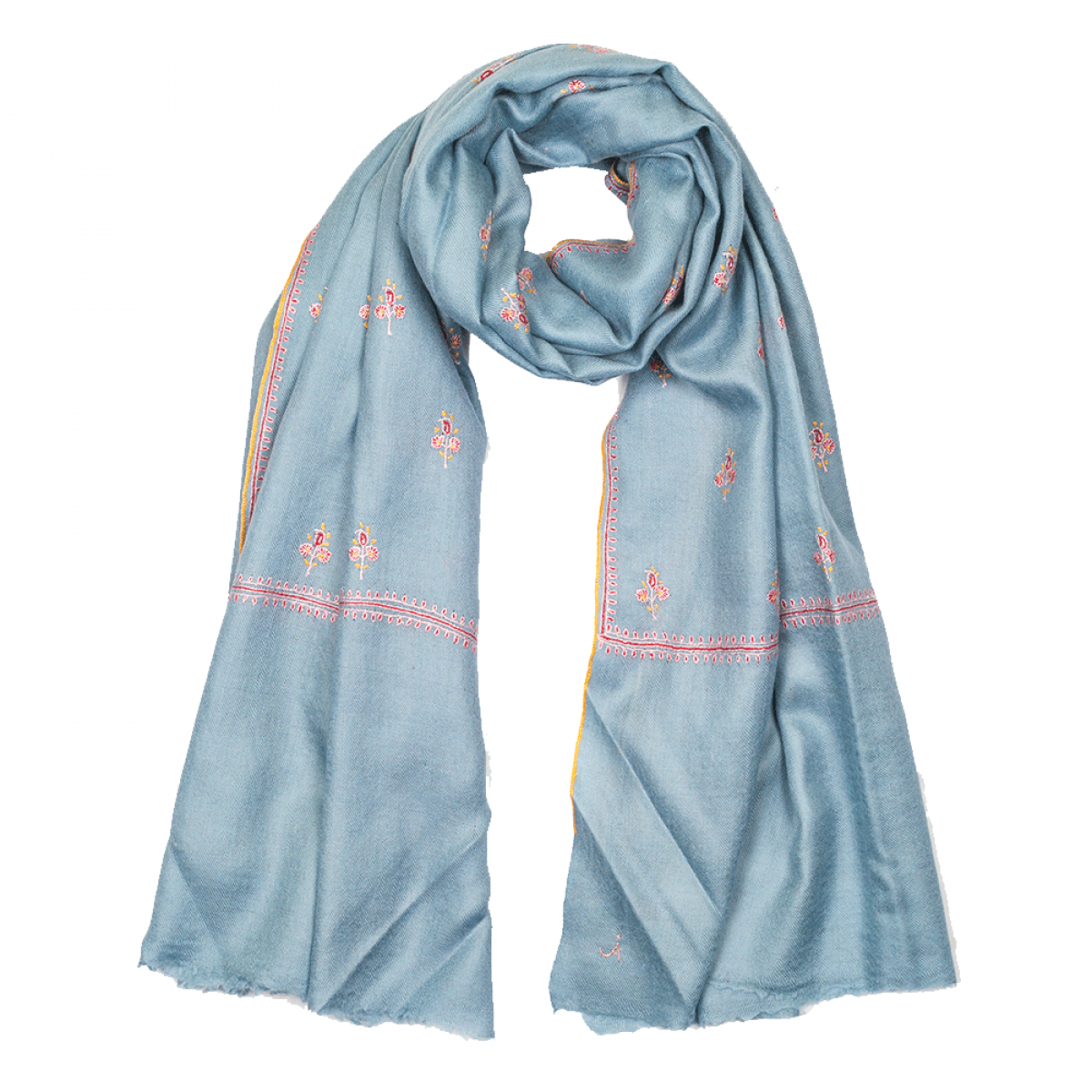 Embroidered Pashmina Stole - Light Blue & Yellow