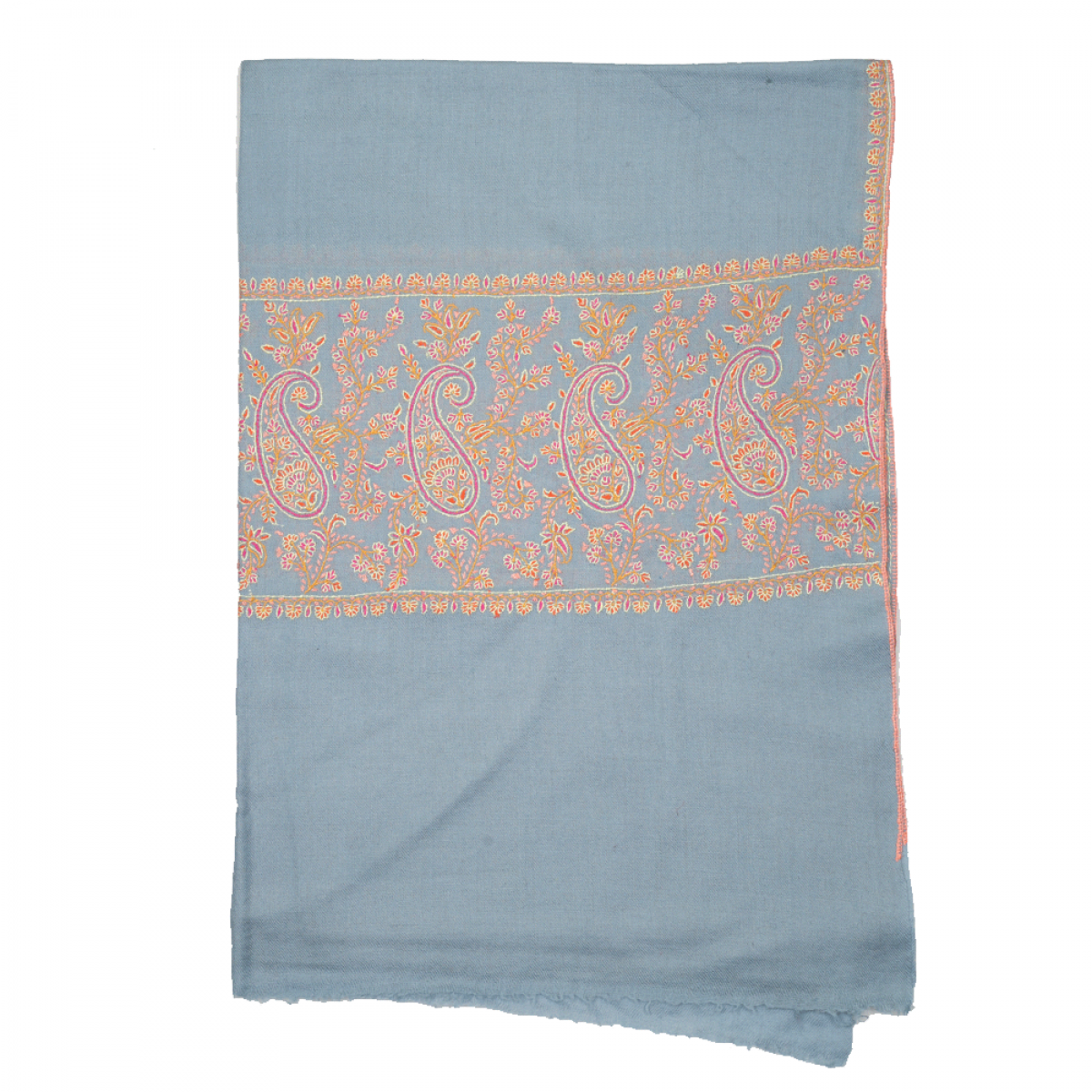 Embroidered Pashmina Stole - Light Blue & Pink