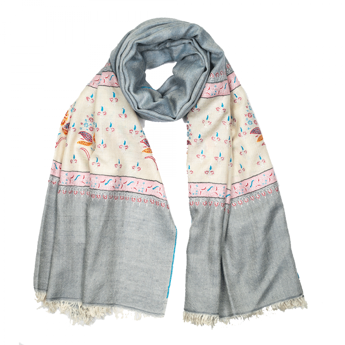 Embroidered Pashmina Stole - Blue Jeans & Blue