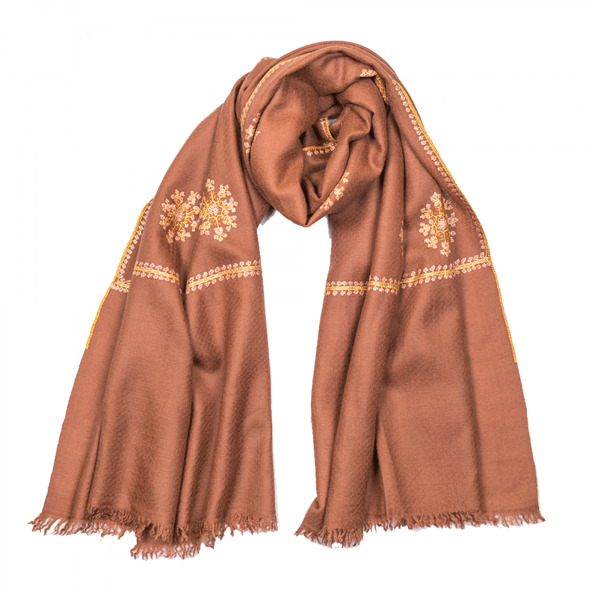 Embroidered Pashmina Stole - Red Bean & Light Pink