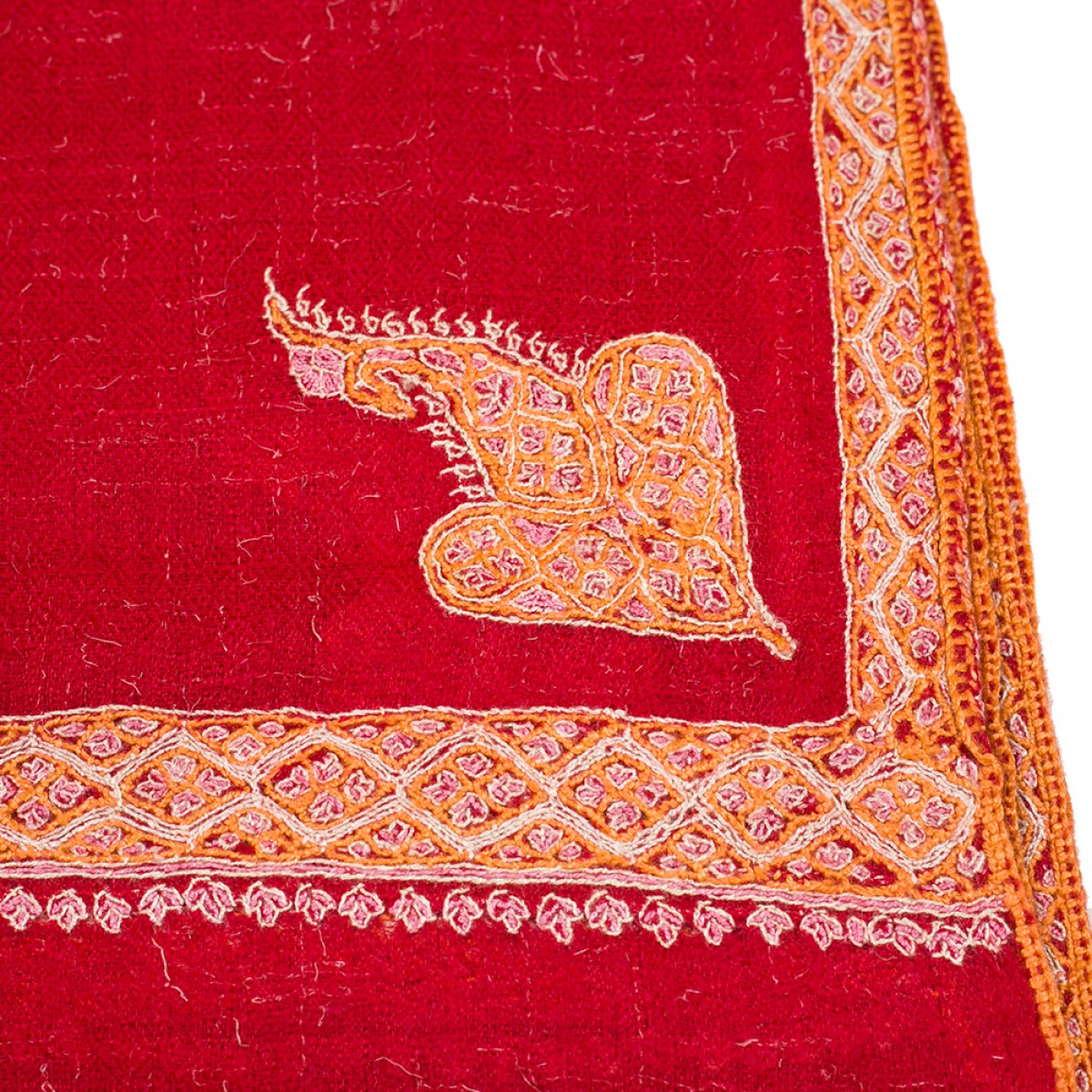 Hand Embroidered Cashmere Pashmina Stole - Torri Red
