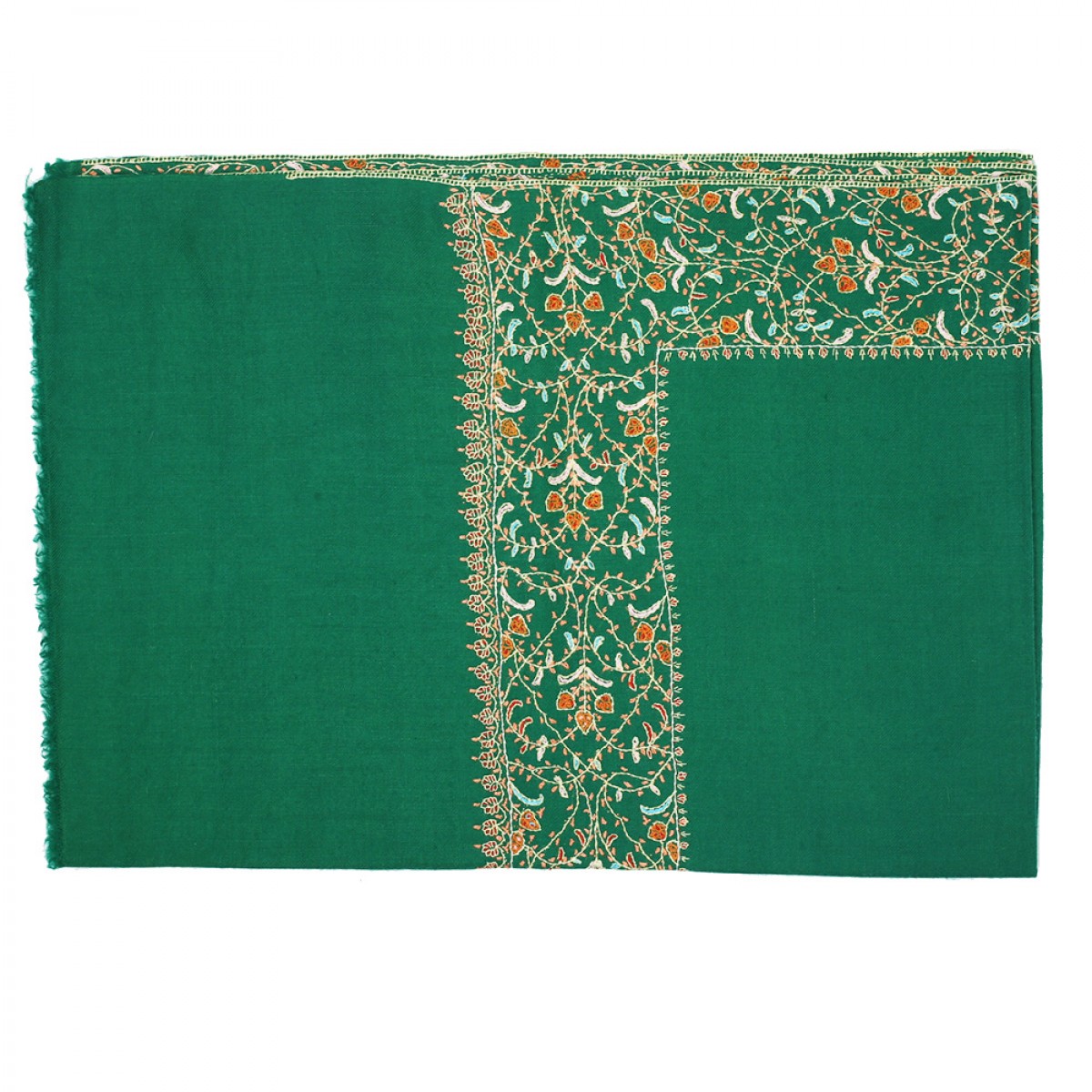 Embroidered Pashmina Stole - Forest Green