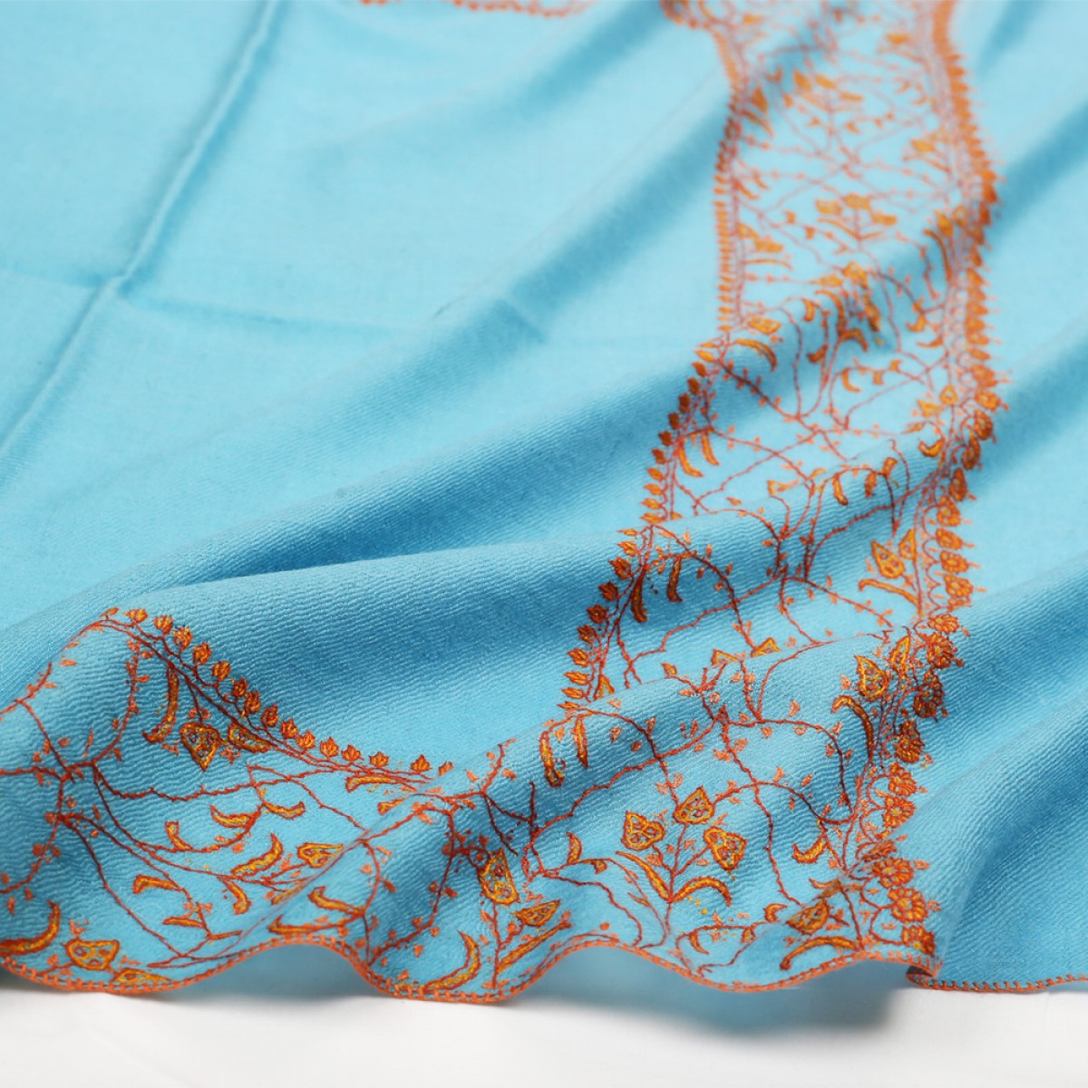 Embroidered Pashmina Stole - Olympia Blue