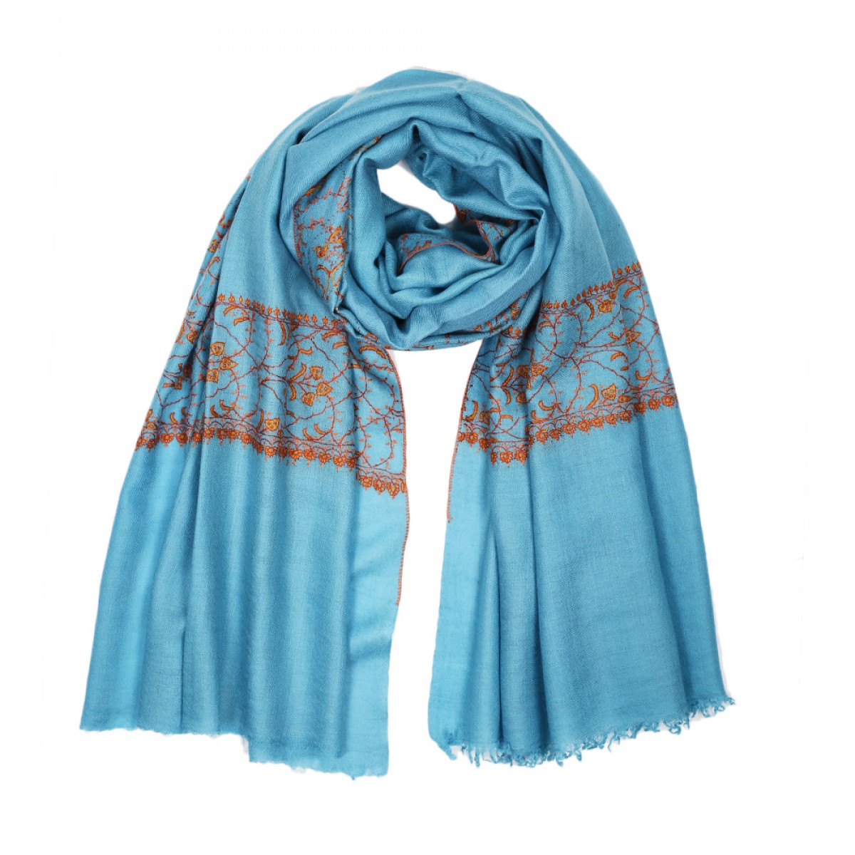Embroidered Pashmina Stole - Olympia Blue