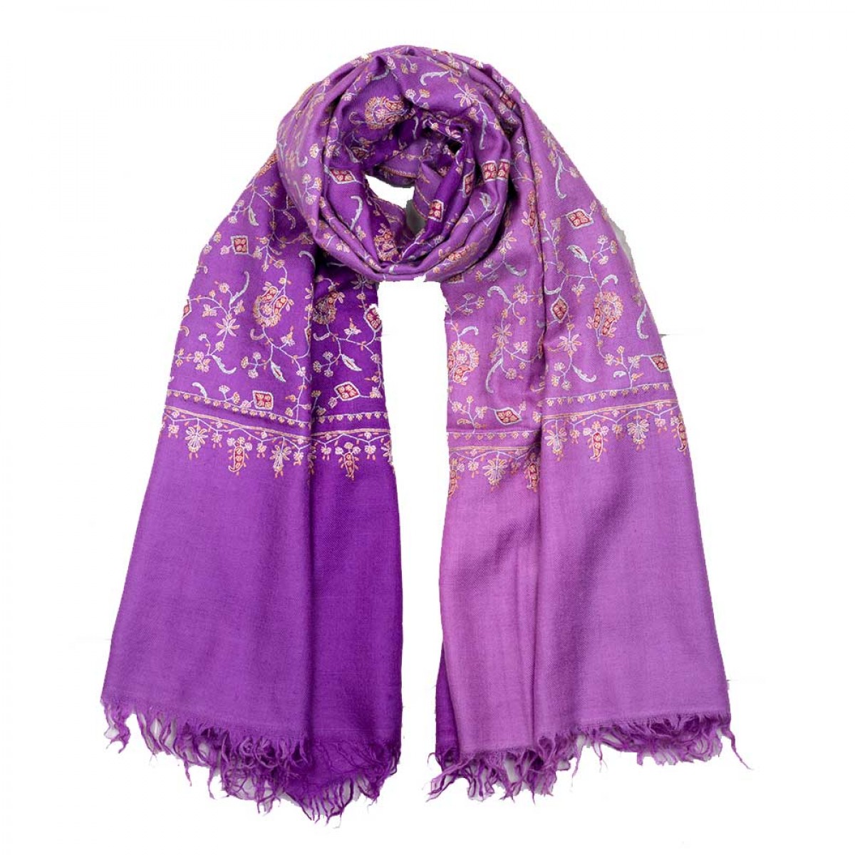 Embroidered Pashmina Shawls - Ombre Purple