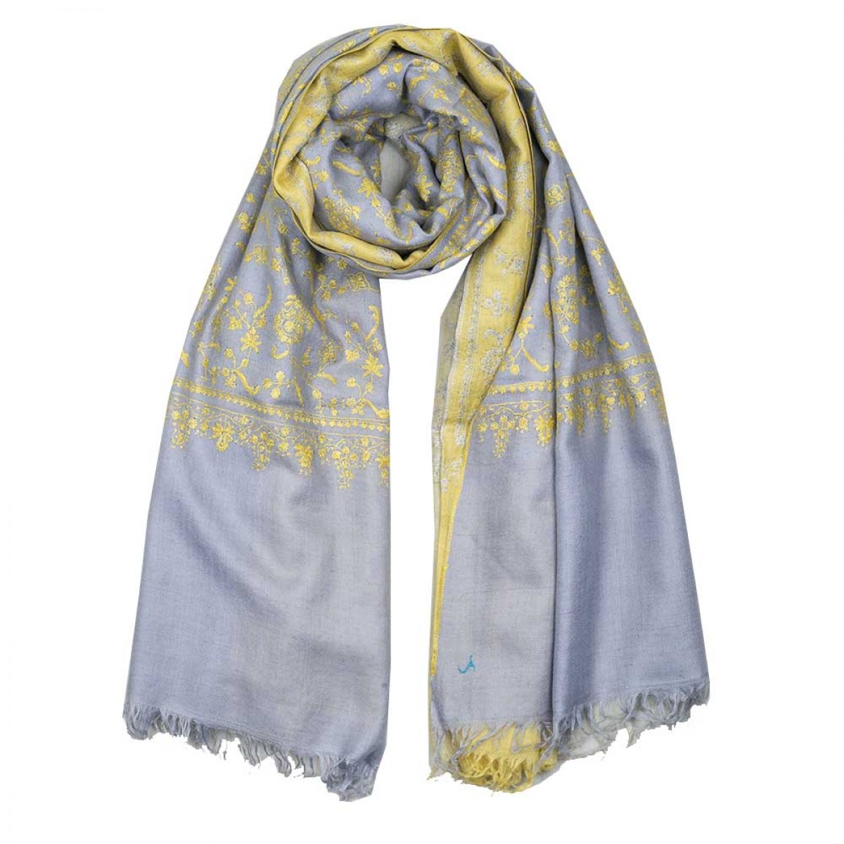 Embroidered Pashmina Shawls - Baby Blue & Yellow