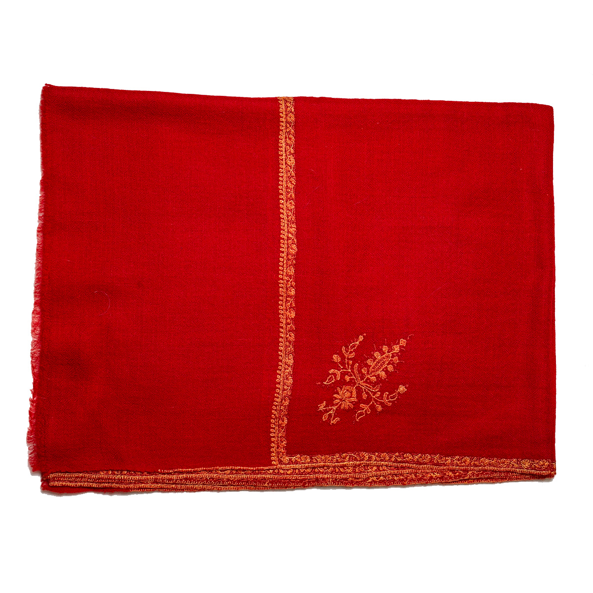 Hand Embroidered Cashmere Pashmina Stole - Red & Orange