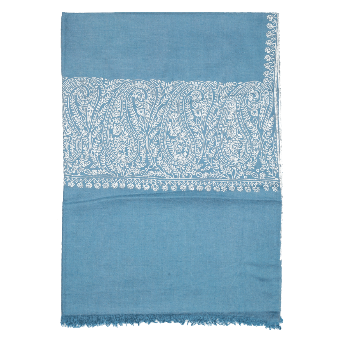 Embroidered Pashmina Stole - Frost Blue & White