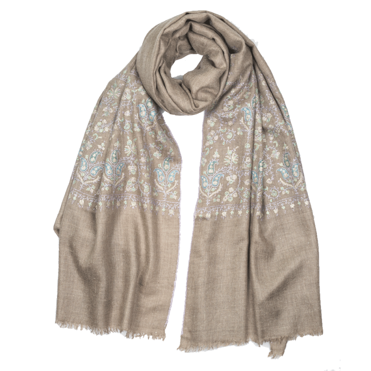 Embroidered Pashmina Stole - Natural & Lilac