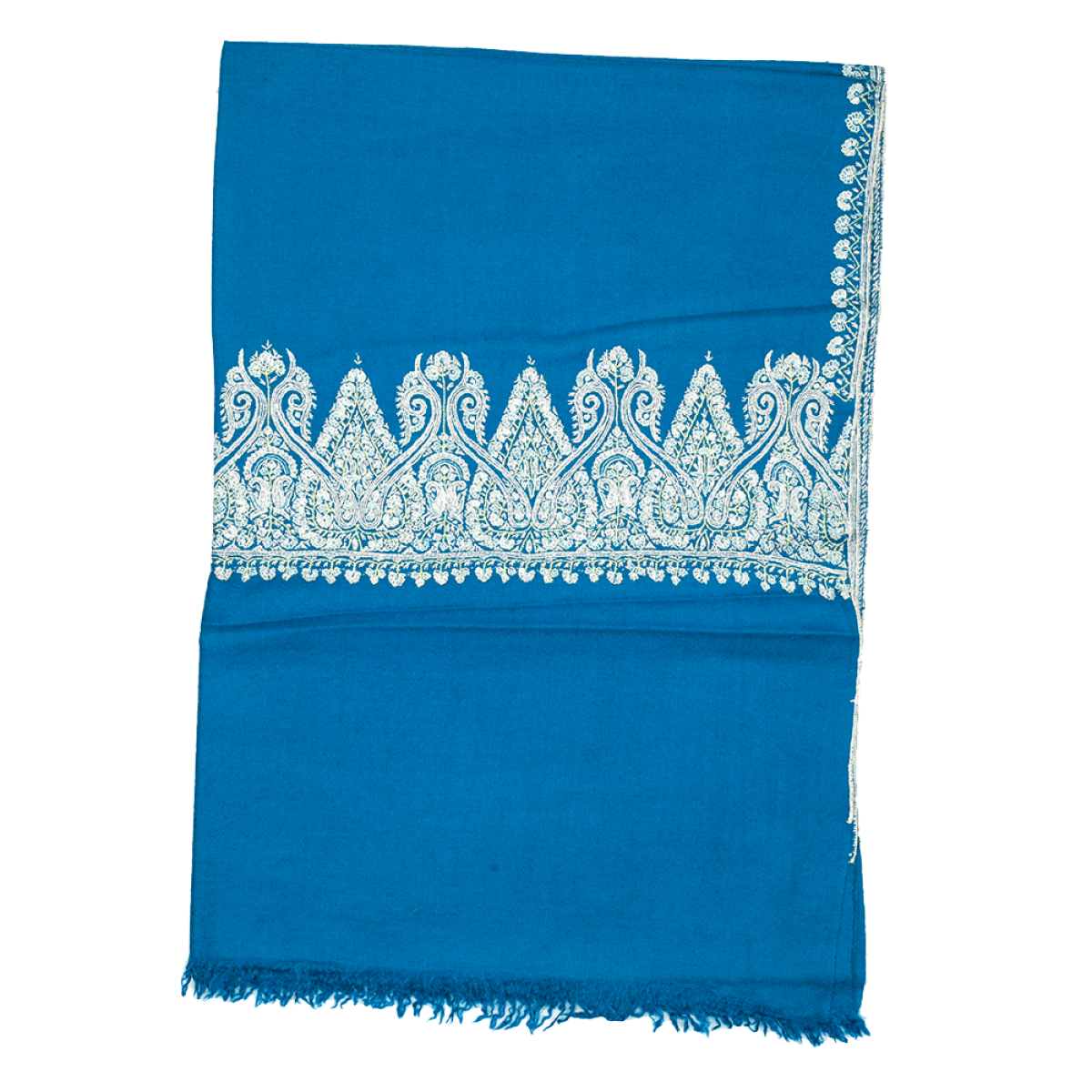 Embroidered Pashmina Stole - Royal Blue & White