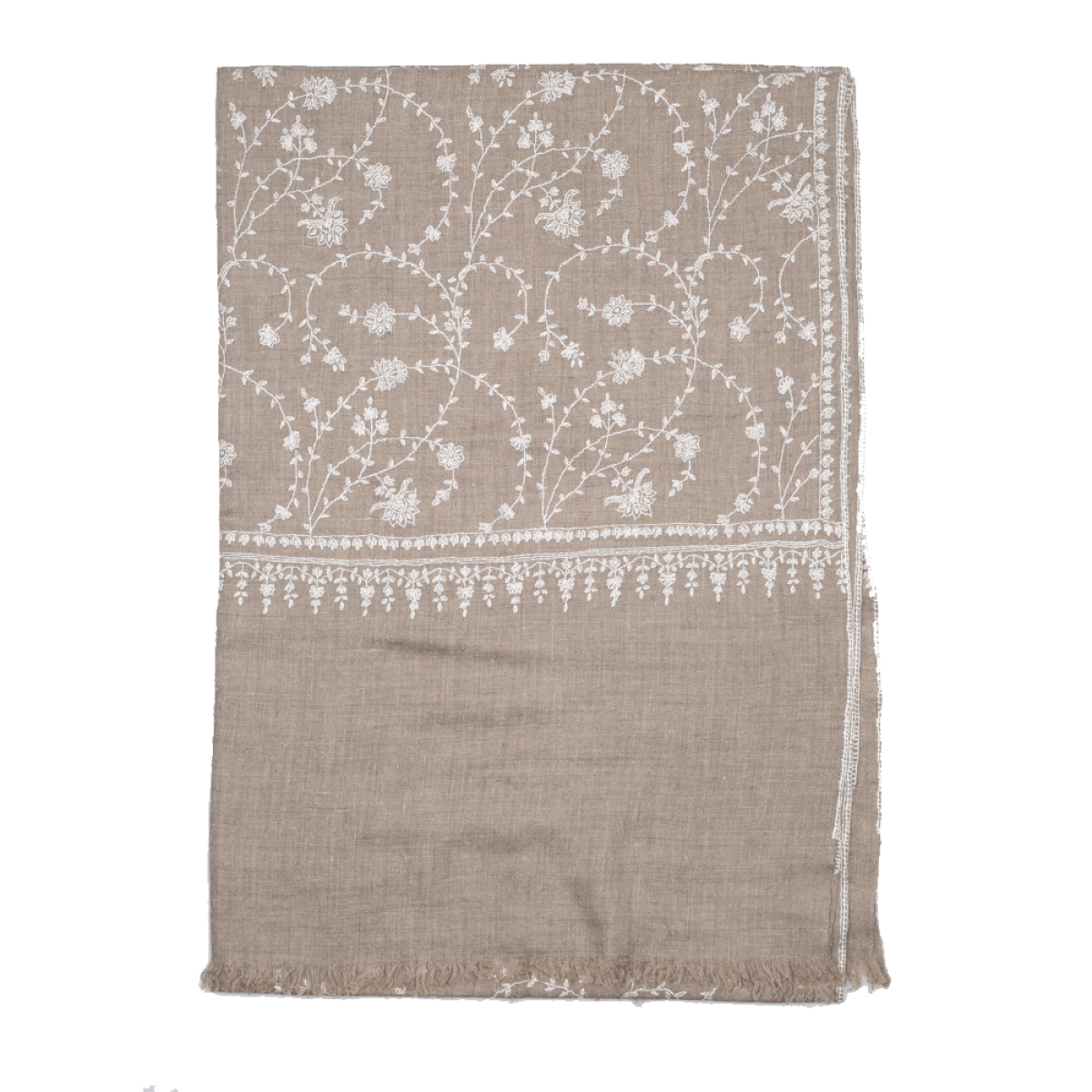 Embroidered Pashmina Stole - Natural & White