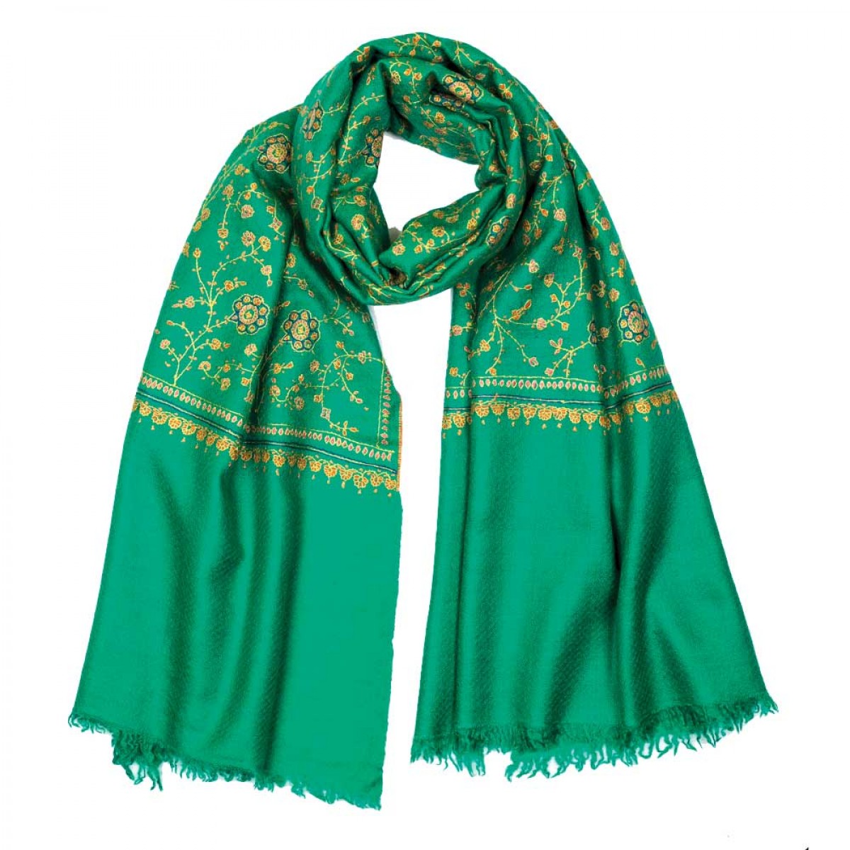 Embroidered Pashmina Stole - Green All Over