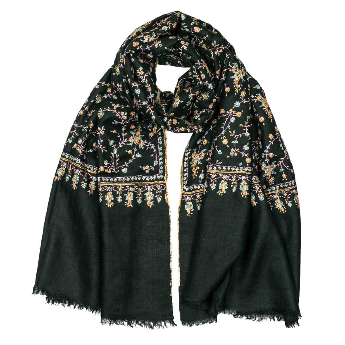 Embroidered Pashmina Stole - Black All Over