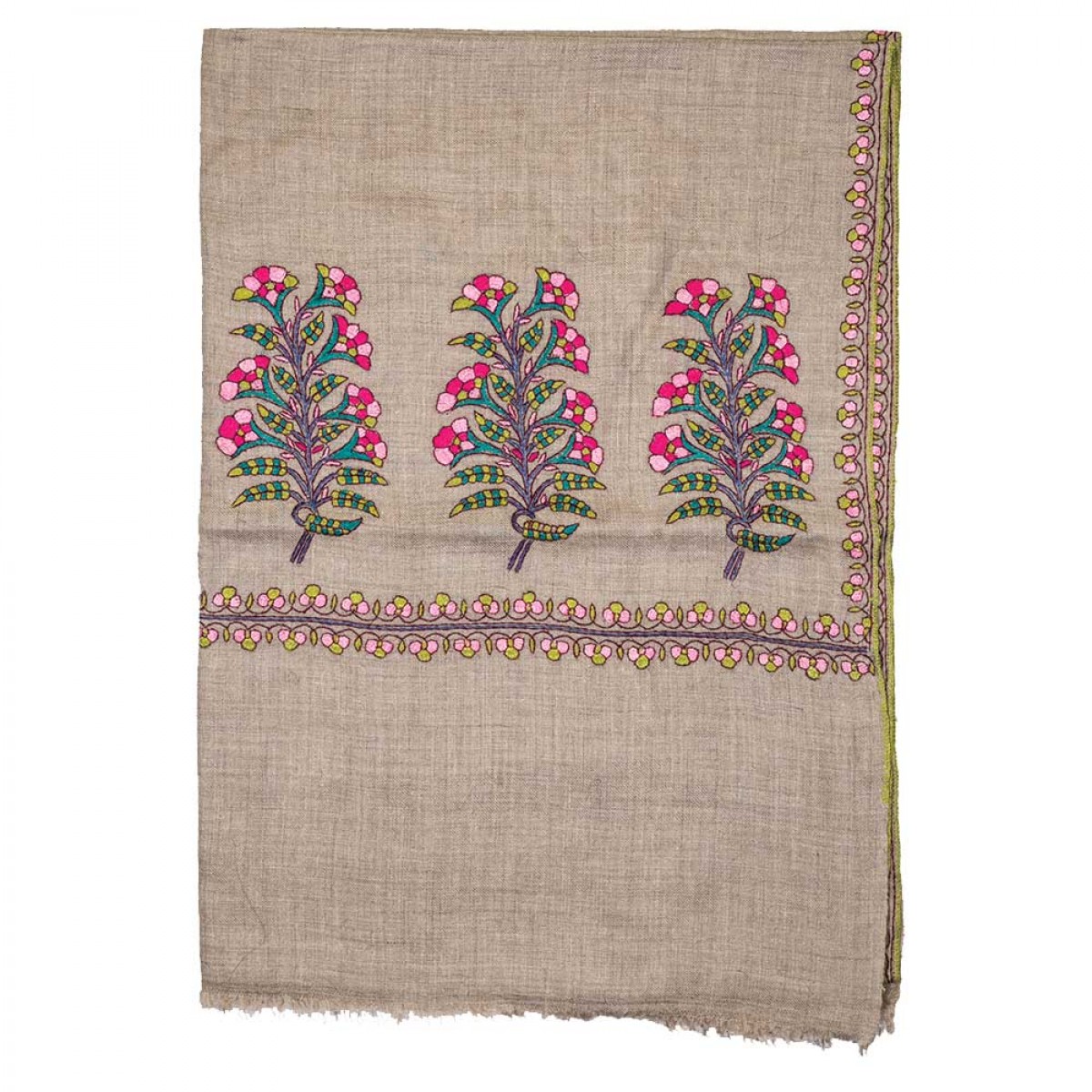 Embroidered Pashmina Stole - Natural 