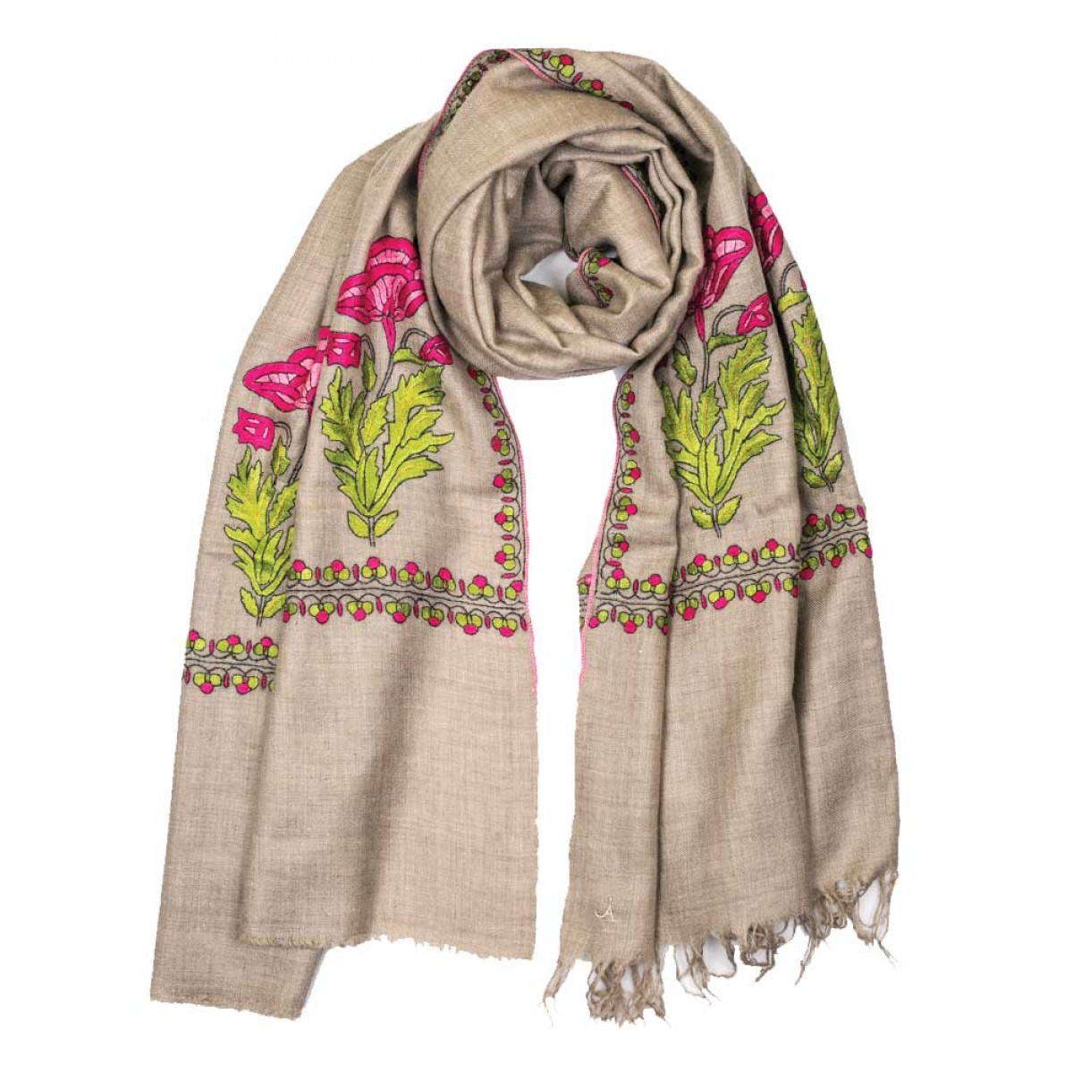 Embroidered Pashmina Stole - Natural