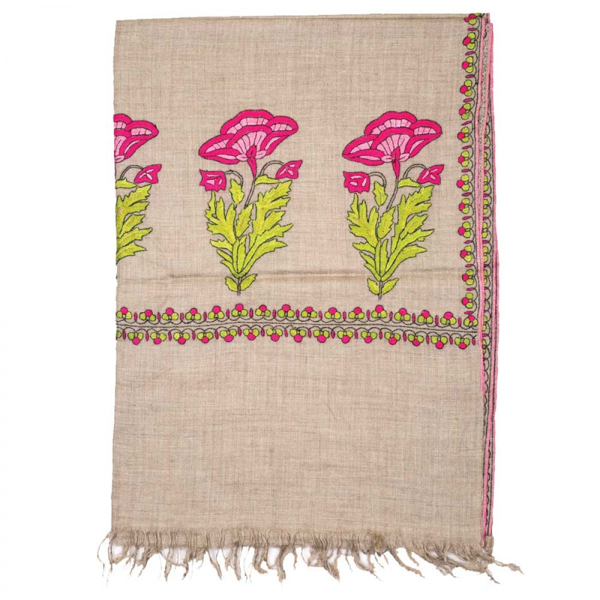 Embroidered Pashmina Stole - Natural