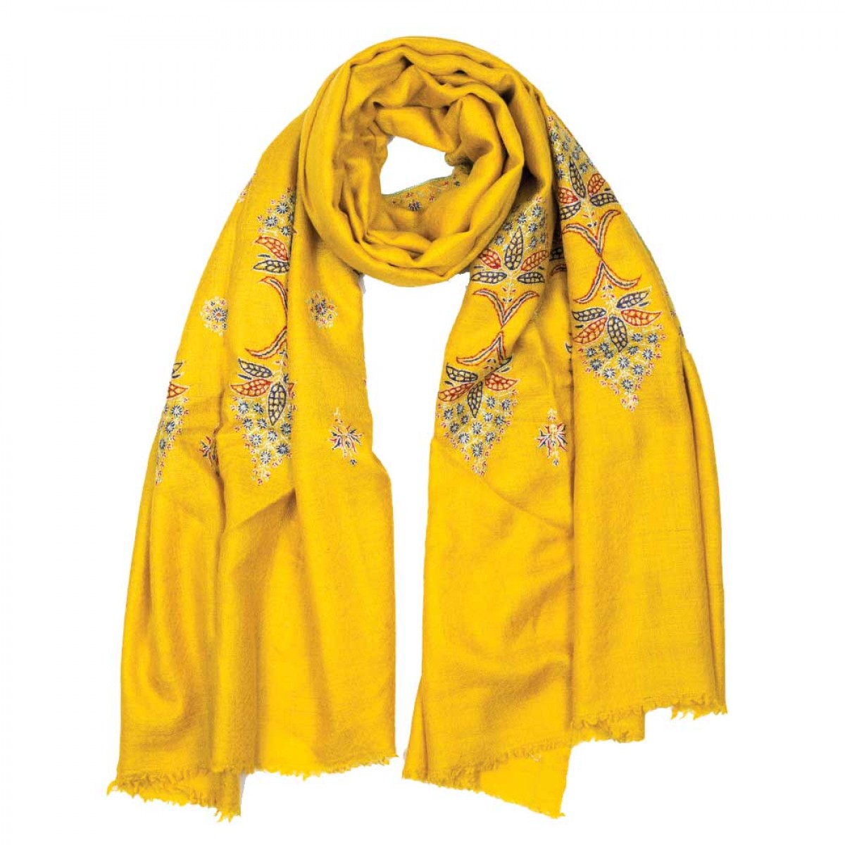 Embroidered Pashmina Stole - Yellow 