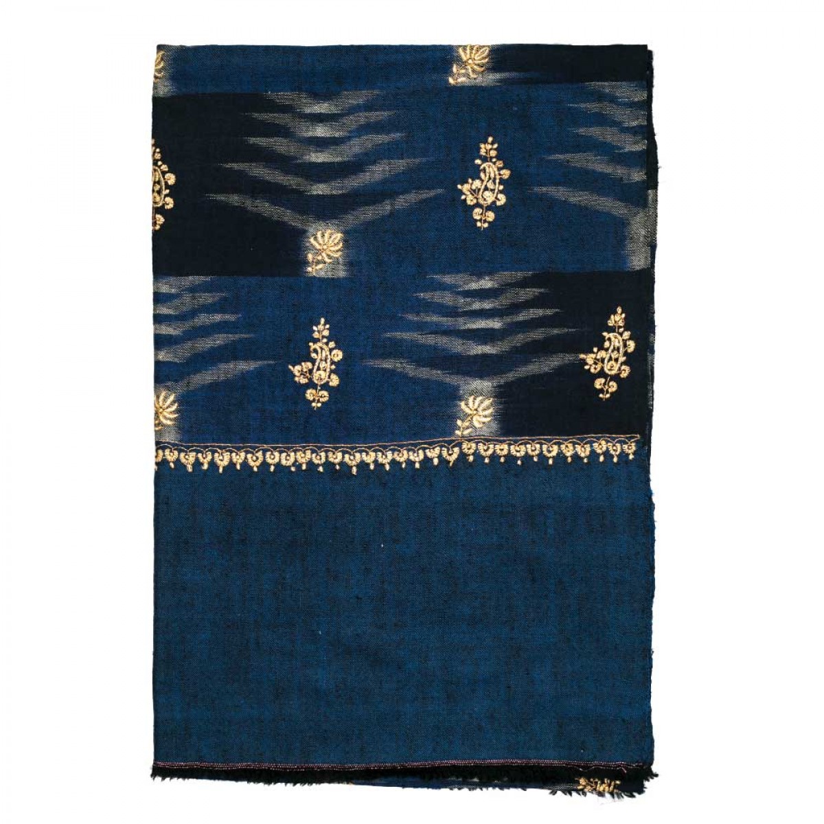 Embroidered Pashmina Stole Ikat - Dark Blue