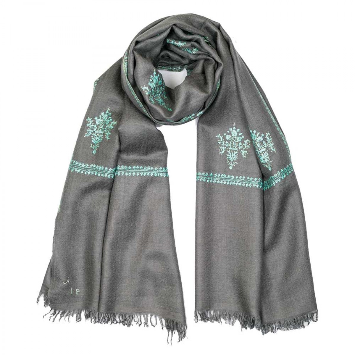 Embroidered Pashmina Stole - Grey