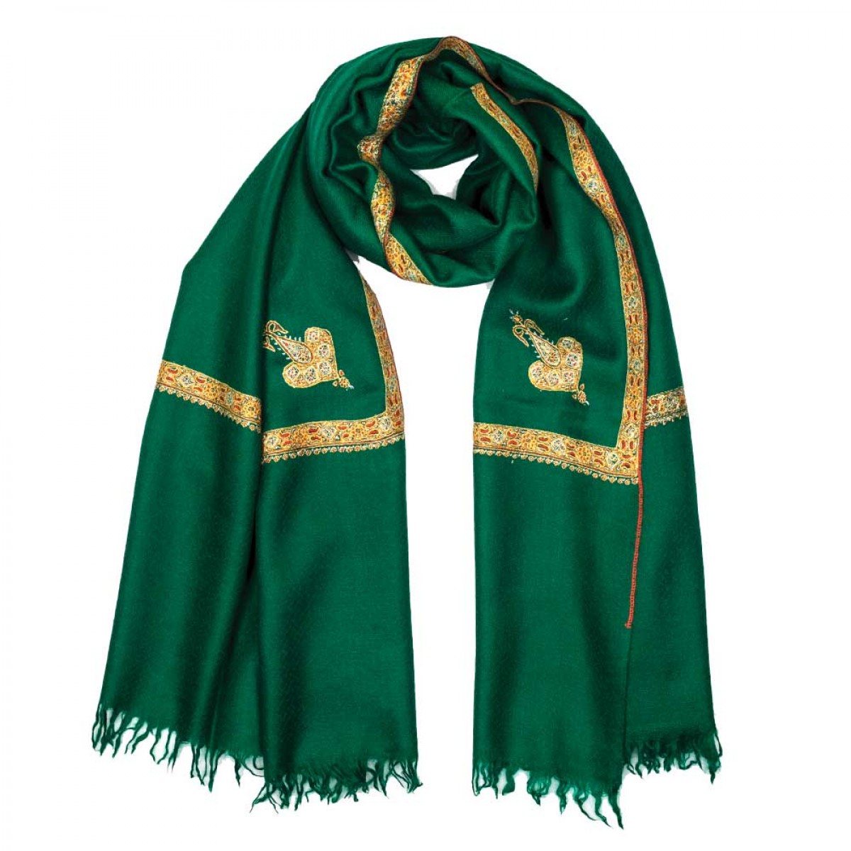 Embroidered Pashmina Stole - Emerald Green