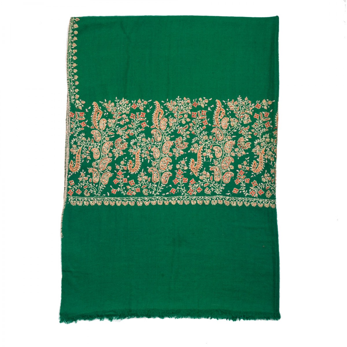 Hand Embroidered Cashmere Stole - Emerald Green