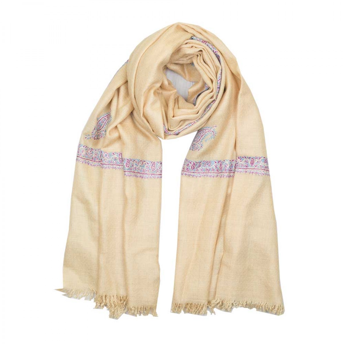 Embroidered Pashmina Stole - Baby Yellow