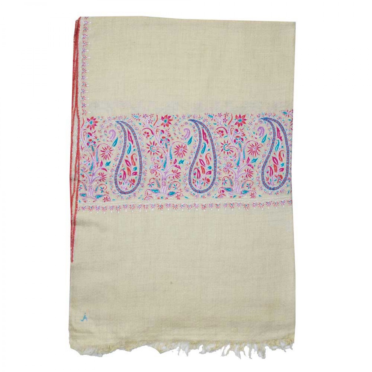 Embroidered Pashmina Stole - Natural & Paisley 