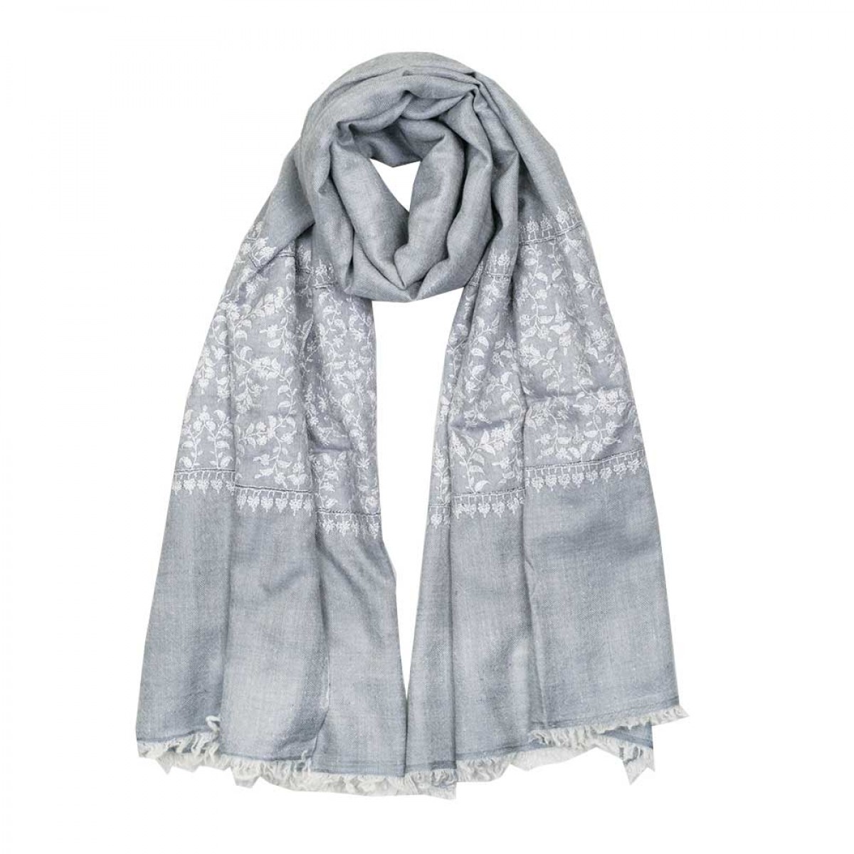 Embroidered Pashmina Stole - Grey & Baby Pink