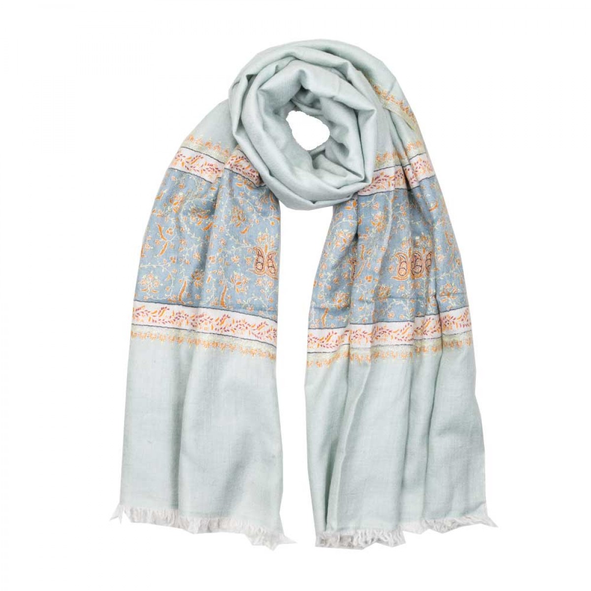 Embroidered Pashmina Stole - Baby Blue